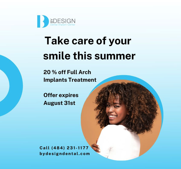 take care of your smile this summer, 20% off full arch implants
